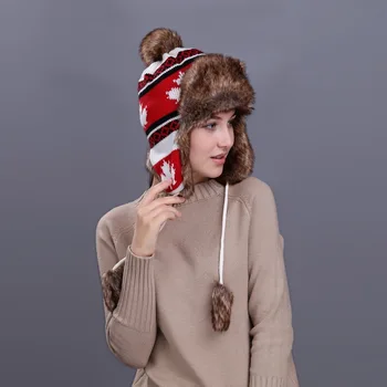 MingJieBiHuo Lauko rudens ir žiemos naujas mados šiltas storas Paprasta laukinių Klevo Lapų Spausdinimo megzti skrybėlę moterų, mergaičių Bombonešis Skrybėlės
