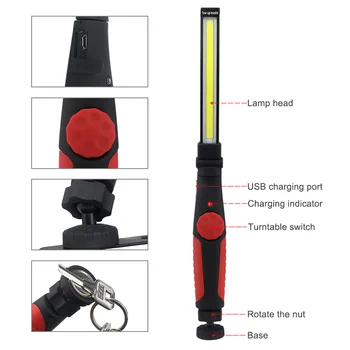Mini Galingas Led Įkraunamas Žibintuvėlis USB Uodega Magnetas Linterna Led Žibintuvėlis COB Worklight Vandeniui Nešiojamų Kempingas Lempa