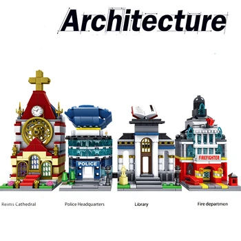 Mini Gatvės Miesto Architektūra, Statyba Blokai Nustatyti Katedra Gaisrinės Modelis Plytų Žaislai Vaikams, Vaikams Mokomieji Žaislai