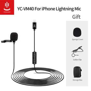 Mini Mikrofonas YC-VM40 Garso ir Vaizdo Įrašymo Lavalier Kondensatoriaus Mikrofonas, Žaibo Mic 