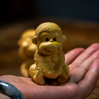 Mini Monkey Statula Pasisekė Figūrėlės Kūrybos Mediniai, raižyti Amatų, mažų Automobilių apdailos Namų Dekoro Priedai Biuro Ornamentu