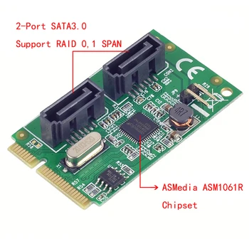 Mini PCI-Express 2.0 ASM1061R Chipset SATA 6Gbps RAID Controller Card 2-port SATA 3.0 Paramos RAID0 RAID1 SPAN