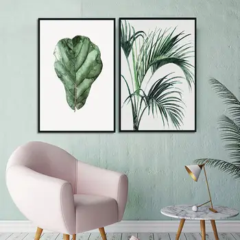 Minimalistinio Stiliaus Žaliųjų Augalų Lapų Drobės Tapybos Abstrakčiai Spausdinti Plakato Nuotrauką Kambarį Home Office Sienos Meno Apdaila