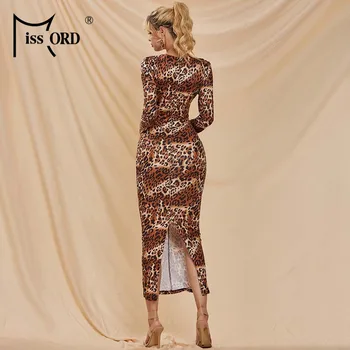 Missord 2021 Seksualus Tuščiaviduriai Iš Leopard Print Suknelė Moterims Ilgomis Rankovėmis Bodycon Moterų Elegantiškas Pavasario Ruduo Ilgas Šalis Suknelės M0265