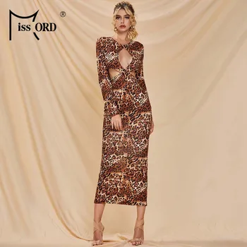 Missord 2021 Seksualus Tuščiaviduriai Iš Leopard Print Suknelė Moterims Ilgomis Rankovėmis Bodycon Moterų Elegantiškas Pavasario Ruduo Ilgas Šalis Suknelės M0265
