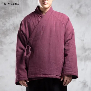MIXCUBIC 2020 m. žiemos Kinų stiliaus šilta patalynė Kamšalu palto, striukės vyrams atsitiktinis plonas lino Tango kostiumas, paltas vyrai,dydis M-4XL