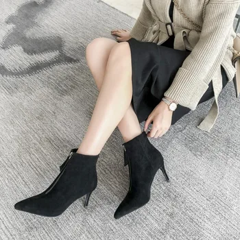 MLJUESE 2020 moterų batai Aksomo užtrauktukų pažymėjo tne žiemos trumpas pliušinis aukštakulniai batai moterims, kojinės, batai, šalis suknelė