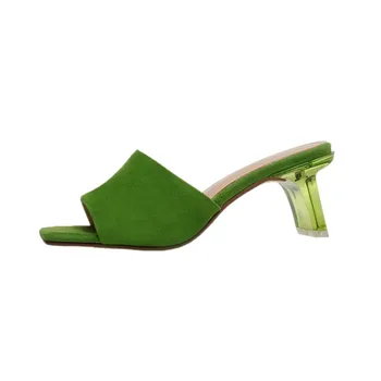 MLJUESE 2020 moterų šlepetės Minkštas Vaikas Suede Romos stilius, vasaros atidaryti tne, žalios spalvos aukštakulniai sandalai šalis vestuvių dydis 40