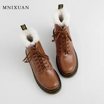 MNIXUAN Moterų Prabangūs Batai aukštos kokybės Žieminiai Batai Moterims platformos batai 2019 naujus natūralios odos šiltas vilnos martin batai