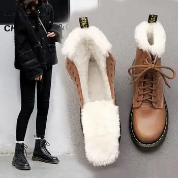 MNIXUAN Moterų Prabangūs Batai aukštos kokybės Žieminiai Batai Moterims platformos batai 2019 naujus natūralios odos šiltas vilnos martin batai