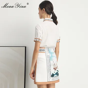 Moaa Yina Mados Dizaineris Nustatyti Pavasarį, Vasarą Moterys Trumpas rankovės Marškinėliai Topai+Print laišką Sijonas Elegantiškas Dviejų dalių komplektas