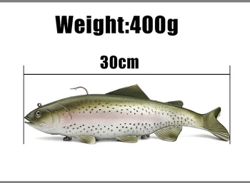 Modeliavimo Giliai Jūros Didelių Žuvų, 30cm 400g Didelė Juoda Dėmė Žuvų minnow Velkamosiomis Valtis Jūros Žvejybos Masalas Minkštas Masalas su Smuiko Kabliukai