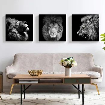 Modernus Dekoro 3 Plokštės Black Lion Head Drobė Meno Tapybos Ant Sienų Plakatai Ir Spausdina Afrikos Gyvūnų Nuotraukos Kambarį