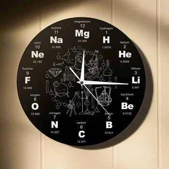 Modernus Dizainas Cheminių Elementų Periodinės Akrilo Sieninis Laikrodis Mokslo Cheminiai Simboliai Laikrodis Žiūrėti Dovana Chemijos Mokytojas
