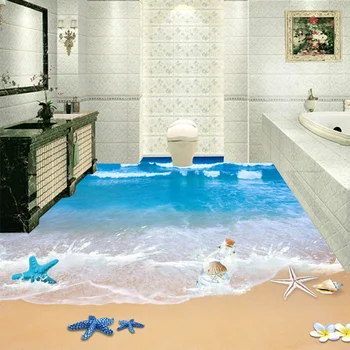 Modernus Paplūdimio Jūros vandens, Foto Tapetai, Freskos 3D Grindų Plytelės Lipdukas Vonios kambarys PVC Lipni, Neperšlampami Drabužiai, neslidžia Tapetai