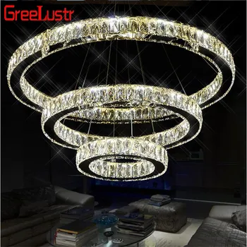 Modernūs, Prabangūs Didelis Kristalų LED priedai veltiniams, vilna Lempa Diamond Ring LED Šviestuvo Nerūdijančio Plieno Kabinti Šviesos Šviestuvai LED Blizgesio