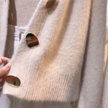Moheros Megztinis Moterims, susagstomi megztiniai 2019 Žiemos V-kaklo, Minkštas Megzti Viršūnes Outwear vientisos Baltos Rudos Atsitiktinis Moteris Trikotažas Megztiniai