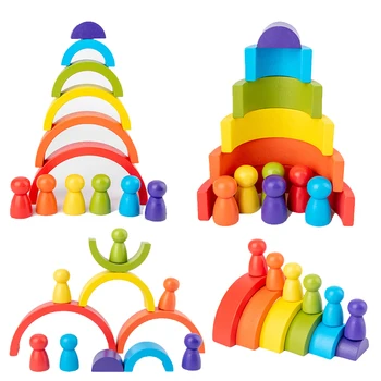 Montessori Mediniai Vaivorykštė Blokų, Kūdikių Žaislai, Mediniai Žaislai, Vaikų Kūrybos Vaivorykštė Blokai Montessori Švietimo Žaislas