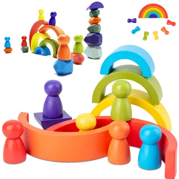 Montessori Mediniai Vaivorykštė Blokų, Kūdikių Žaislai, Mediniai Žaislai, Vaikų Kūrybos Vaivorykštė Blokai Montessori Švietimo Žaislas