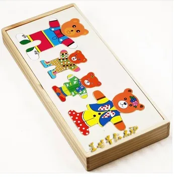 Montessori ugdymo 4 lokys persirengti vaikų ankstyvosios medienos įspūdį padažu žaidimas, dėlionės blokai žaislai, keisti drabužiai