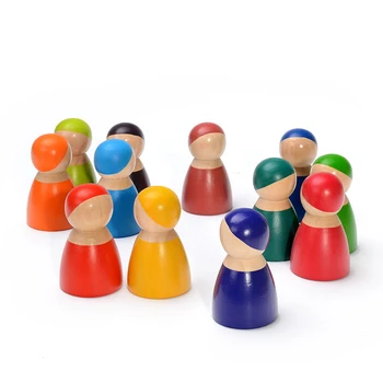 Montessori Žaislai primena brolių grimų 12 Spalvų Vaivorykštė Draugais Peg Lėlės Mediniai Žaislai Apsimesti Žaisti Žmonių Duomenys Lėlės Spalvinga Blokai