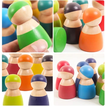 Montessori Žaislai primena brolių grimų 12 Spalvų Vaivorykštė Draugais Peg Lėlės Mediniai Žaislai Apsimesti Žaisti Žmonių Duomenys Lėlės Spalvinga Blokai
