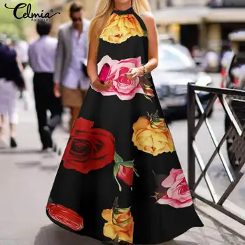 Moterims Seksualus Vasaros Suknelė Celmia 2021 Apynasrio Gėlių Spausdinti Bohemijos Sundress Rankovių Atsitiktinis Palaidų Šalies Maxi Plus Size Vestidos