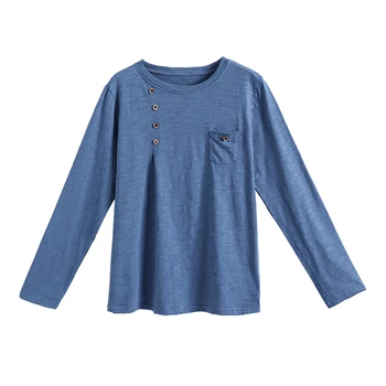 Moteris Long Sleeve T-shirt Mygtuką Apdailos Kišenėje Viršūnes Rudenį Marškinėlius 2019 Naujas Plius Dydis Moterų Grynos Medvilnės Apačioje Marškinėlius 6975 50