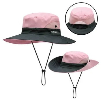 Moteris masto kraštų kibiro kepurę bžūp plaukai surišti į uodegą didelis kraštų žvejų saulės skrybėlę su styginių lauko sporto vasaros moterų paplūdimio skrybėlę panama