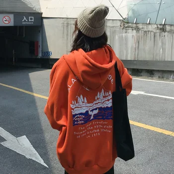 Moteris Rudens-Žiemos Mados Japonija Stiliaus Harajuku Ežero Spausdinti Apvalios Kaklo, ilgomis Rankovėmis Negabaritinių BF Prarasti Moterų Atsitiktinis Marškinėlius