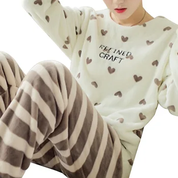 Moteris Spausdinti Pižama Nustatyti Visišką Rankovės Flanelė Šiltos Pižamos Nustatyti Storosios Koralų Aksomo Sleepwear Namų Kostiumas Moterims Pijamas