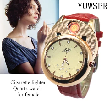 Moteris Žiūrėti Cigarečių Degiklio Kvarciniai Laikrodžiai USB Įkrovimo Vėjo Flameless Kūrybinės Aplinkos Moterų Dovana JH366