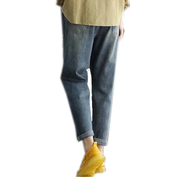 Moteriški Džinsai Denim Kelnės Kelnės Nuosėdos Kišenės Didelis Prarasti Didelis Siuvinėjimo Baggy Jogger Triušis Tiesiai Atsitiktinis A10231322