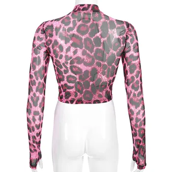 Moteriški Femme Leopard Karvė Spausdinti Mados Streetwear Pasėlių Top Rudens Atsitiktinis Juoktis Kaklo, Ilgomis Rankovėmis Slim Fit Marškinėliai Topai