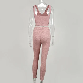 Moteriški Loungewear Nustatyti Knitt Aksomo Dviejų Dalių Komplektas Viršaus Ir Kelnės Vasaros Bodycon Apkarpyti Viršūnes Kelnės Bėgiojimas Femme 2020 Naujas