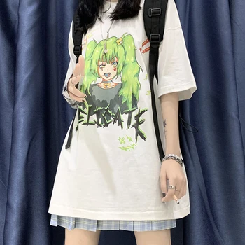 Moteriški Marškinėliai Punk Streetwear Japonų Animacinių filmų Seksuali Moteris, Mergina T-Shirts Harajuku T-Shirt Anime Medvilnės Gotikos Viršūnes Tees Viršų