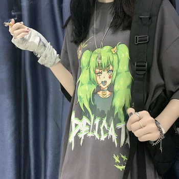 Moteriški Marškinėliai Punk Streetwear Japonų Animacinių filmų Seksuali Moteris, Mergina T-Shirts Harajuku T-Shirt Anime Medvilnės Gotikos Viršūnes Tees Viršų