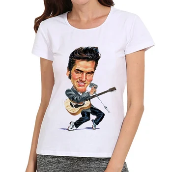 Moterys, Elvis Presley, T-Marškinėliai, Baltos Spalvos, trumpomis Rankovėmis Mados Star Logotipo T Shirts Viršuje Tees marškinėlius Roko Stiliaus marškinėliai moterims