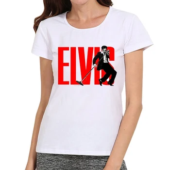 Moterys, Elvis Presley, T-Marškinėliai, Baltos Spalvos, trumpomis Rankovėmis Mados Star Logotipo T Shirts Viršuje Tees marškinėlius Roko Stiliaus marškinėliai moterims