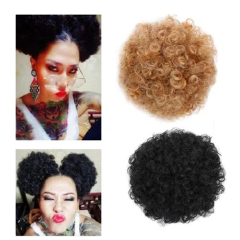 Moterys Trumpas, Garbanotas Sintetinių Afro plaukai surišti į uodegą Didelis Plaukų Pratęsimo Visas Perukas Hairpiece Aukštos temperatūros šilko plaukų perukas žiedas Plaukų Accesso