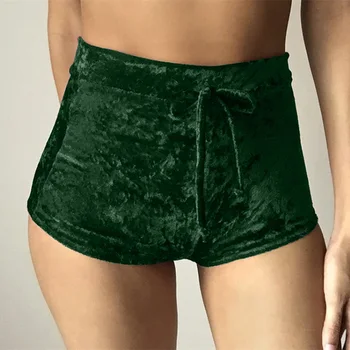 Moterų aksomo, raišteliu kelnės plius dydis atsitiktinis aukšto juosmens pavasario vasaros seksualus liesas grobis šortai feminino