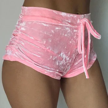 Moterų aksomo, raišteliu kelnės plius dydis atsitiktinis aukšto juosmens pavasario vasaros seksualus liesas grobis šortai feminino