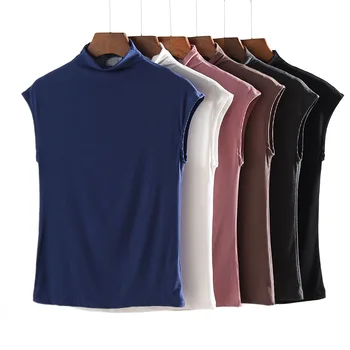 Moterų bako viršuje marškinėliai golfo Moterų Liemenė 2020 Metų Vasaros mados Modalinis Berankoviai Apatiniai marškinėliai Aukšta Apykakle Bazės Marškinėliai