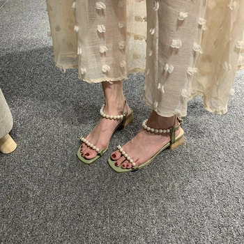 Moterų batai, sandalai 2019 naujas vasaros flash deimantų, perlų atidaryti tne storo kulno batų
