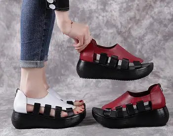 Moterų batai vasarą ponios sandalai odiniai butas kulnas tuščiaviduriai mišrios spalvos kvėpuojantis atidaryti tne ponios sandalai moterims 2020 m.