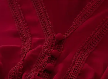Moterų bohemijos marškinėliai moteriška rudens-pavasario korėjos stiliaus v-kaklo, ilgomis rankovėmis balta raudona juoda palaidinė blusa PZ1254