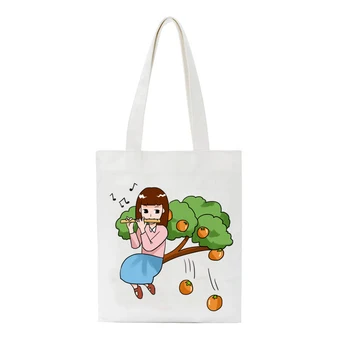Moterų Drobės Pirkinių Krepšys Gėlių, Vaisių Paukščių Spausdinti Moterų Moksleivė Pečių Maišą Ekologinio Rankinę Nešti Daugkartinio Naudojimo Bakalėjos Shopper Bag