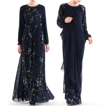 Moterų dvipusis Suknelės Elegantiškas Šifono Ruffles Moteris Ilga Suknelė Atsitiktinis Gėlių Spausdinti Maxi Suknelė