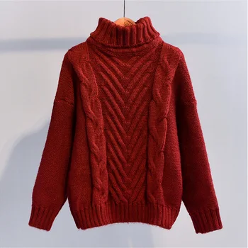 Moterų Golfo Megztiniai Rudens Žiemos 2020 Traukti Džemperiai Europos Atsitiktinis Twist Šilti Megztiniai Moterų negabaritinių megztinis Traukti