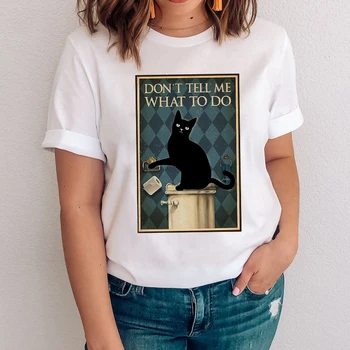 Moterų Grafinis Mielas Pet Gerti Kavą, Animacinių Filmų Panele Laisvalaikio Funny Cat Drabužius Viršūnes Drabužių Tees Spausdinti Moterų Marškinėlius (T-Shirt